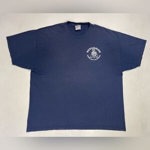 VINTAGE Oceanside Community Activities Graphic T-shirt Men XL Blue Faded